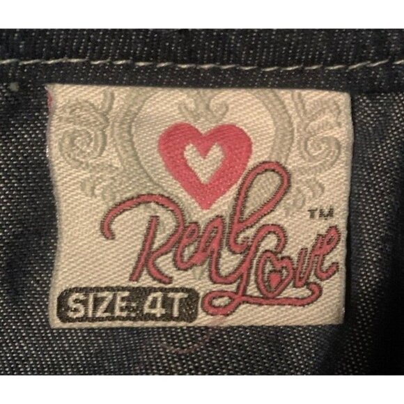 Real Love Girls Button Front Jean Shirt Size 4T Embroidered Flowers Long Sleeve - Picture 8 of 9
